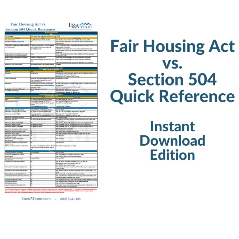 Sec Quick Code Reference Guide Fair Hsg. Act vs. Sec. 504 Quick Reference – INSTANT DOWNLOAD – E&A ...